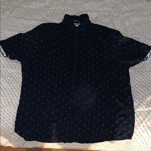 Navy blue and red flannel